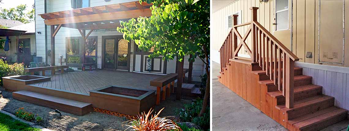 Multi-level deck with pergola and staircase
